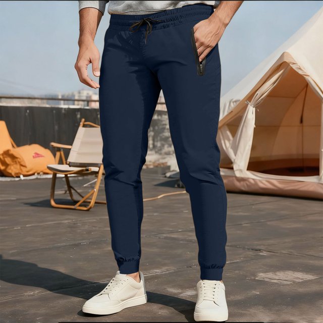 Ceisia Men Solid Color Loose Casual Pants Elastic Waist Drawstring Sports Gift Work Trousers