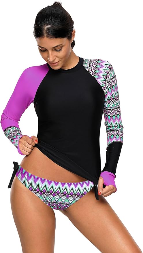 Haut de Tankini à Manches Longues pour Femmes, Maillot Dermoprotecteur, Protection UV, Maillot de Bain