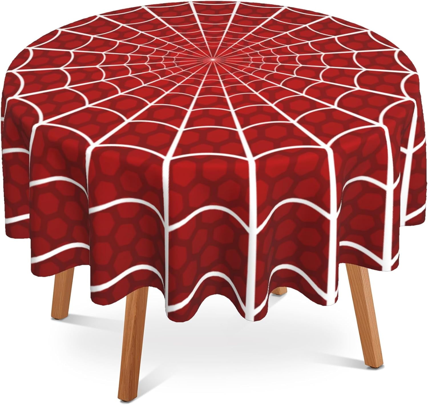 Nappe Ronde de 60 Pouces en Toile d'Araignée d'Halloween, Nappe Circulaire en Toile d'Araignée Rouge Résistante aux Taches, Hydrofuge et Infroissable pour Maison, Cuisine, Salle à Manger, Fête, Patio, Intérieur Extérieur