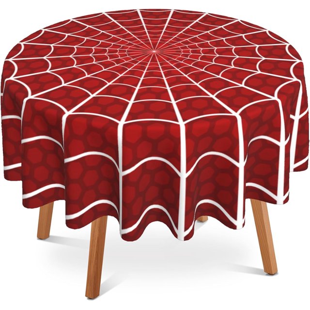 Halloween Spider Web 60 inch Round Tablecloth,Red Cobweb Circle Table Cover Stain Resistance Water Repellent Wrinkle-Free Table Cloth for Home Kitchen Dining Party Patio Indoor Outdoor