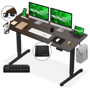 MotionGrey - Bureau Debout Électrique Réglable Ergo2 avec Réglages de Mémoire - Dessus Brun Foncé 55 Pouces x 24 Pouces Cadre Noir - Bureau Ergonomique pour la Maison et le Bureau