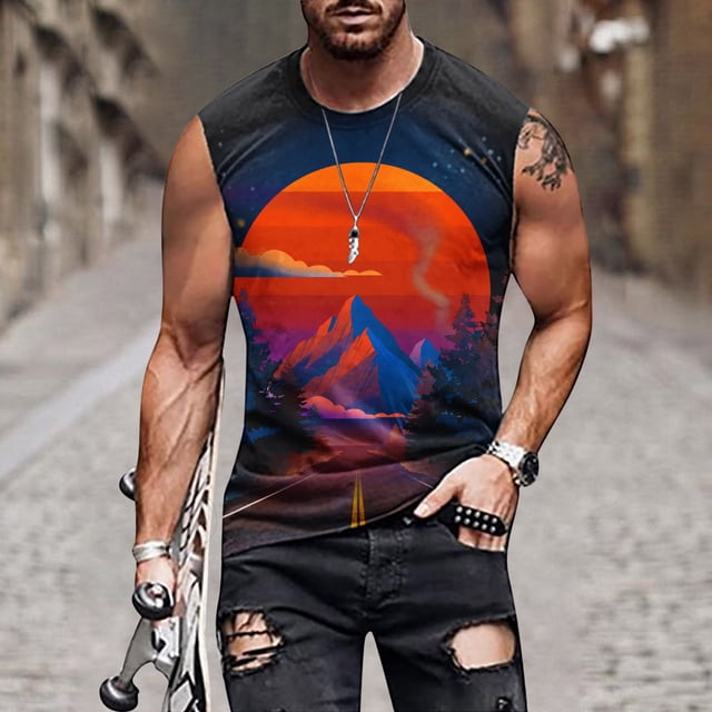 EGNMCR Débardeurs Homme Nouvelle Mode Décontractée Débardeur Sans Manches pour Homme Col Rond Imprimé Hawaïen Sport Col Rond