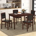 thumbnail image 2 of Gymax 5 PCS Dining Table Set for 4 w/Rubber Wood Legs Upholstered Seat Padded Backrest Brown, 2 of 9