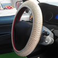 thumbnail image 4 of Beige Coffee Summer Ice Silk Car Breathable Anti-Slip Steering Wheel Cover Guard Protector, 4 of 5