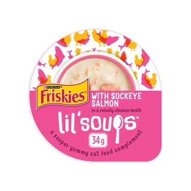 Purina Friskies Lil' Soups Sockeye Salmon in a Velvety Chicken Broth, Cat Treats 34g