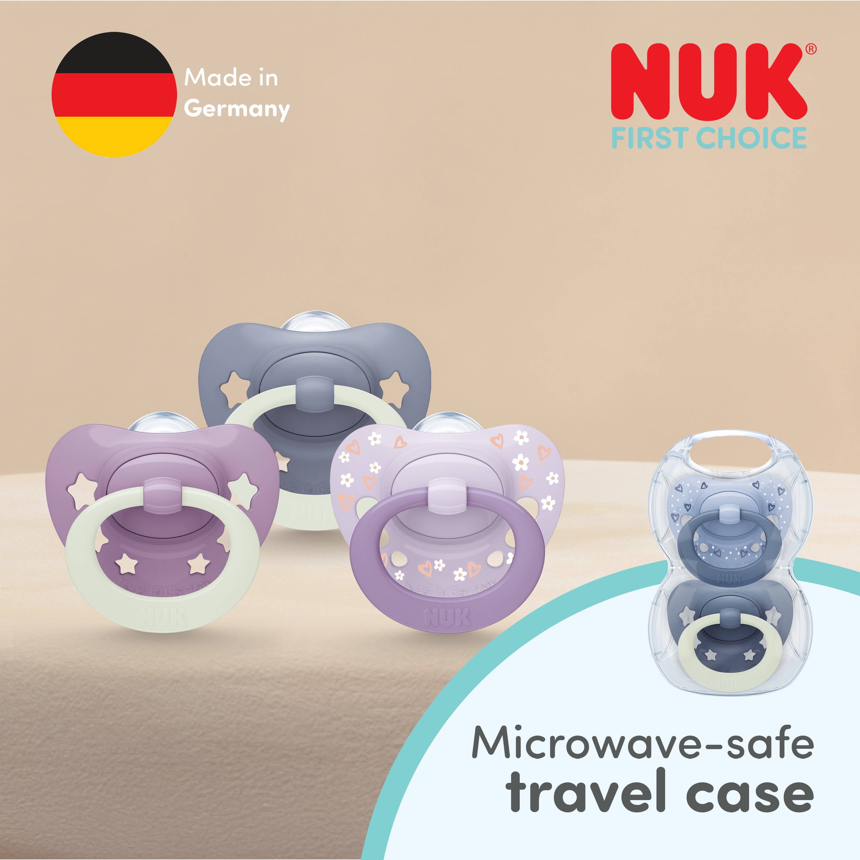 NUK First Choice Classic Night Baby Pacifiers, 6-18 Months, Orthodontic Pacifiers that Glow in the Dark, 95% Baby Acceptance**, Blue, 2 Count