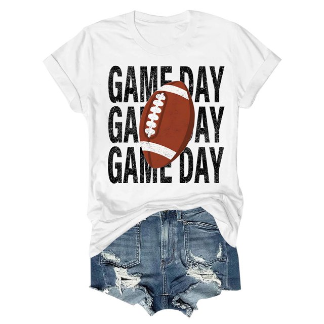 Charmgo Haut pour Femmes Tendance T-Shirts Jour de Match T-Shirt Imprimé 2D pour Femmes Manches Courtes Col Rond T-Shirt Mode Léger Doux Tenue Décontractée Vêtements pour Femmes Football Blanc G
