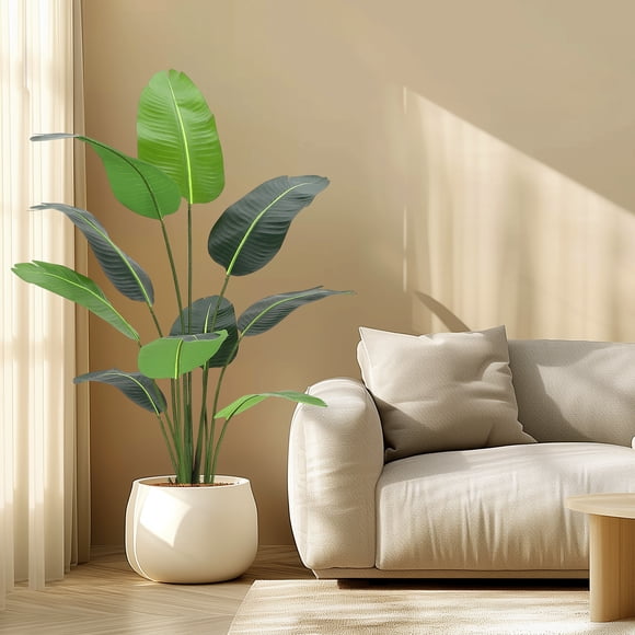 Lifelike Bird of Paradise Artificial Plant, Faux Banana Leaf Tree with Realistic Trunks, Indoor Silk Floor Plant Housewarming Gift for Home Decor in Living Room, Office, and Bedroom