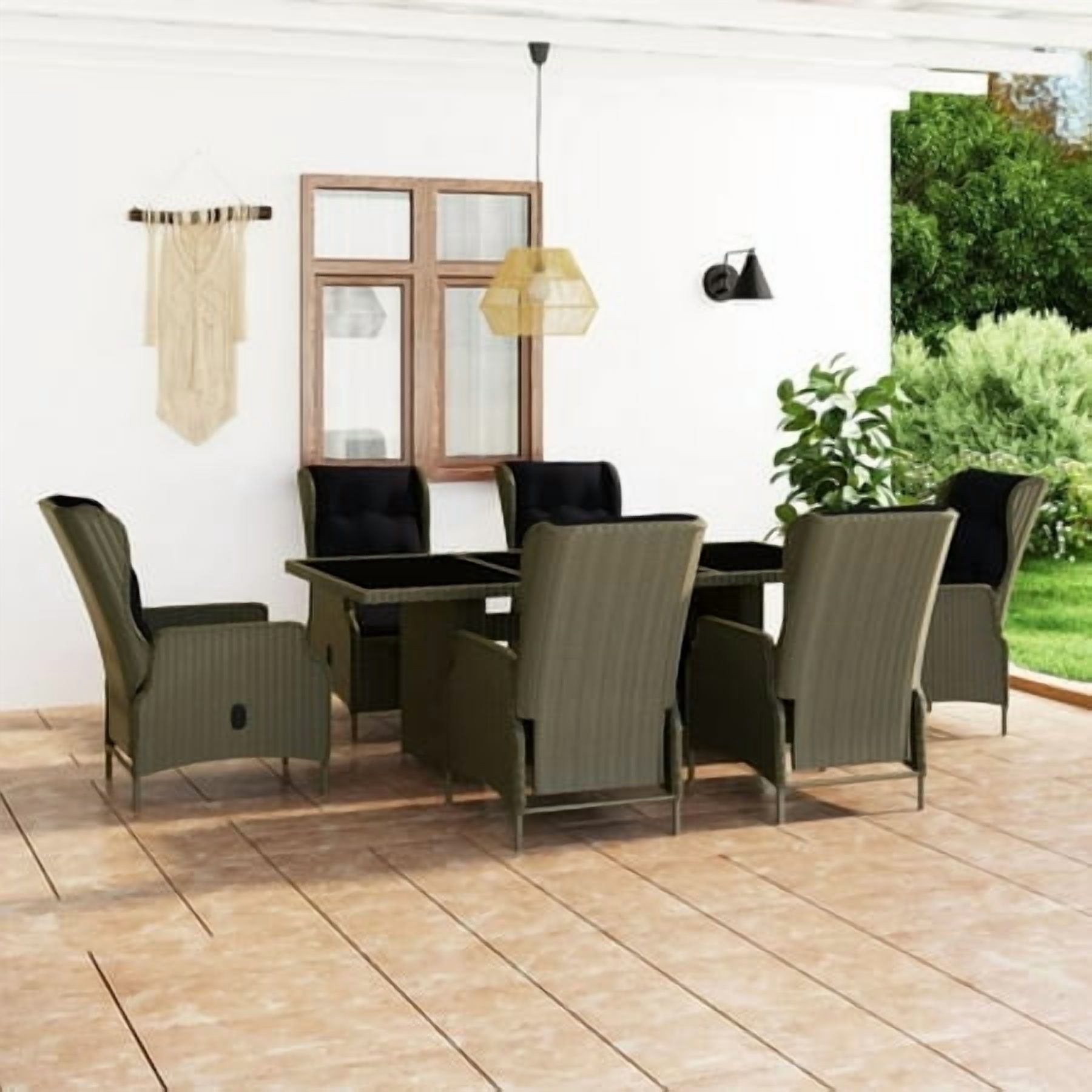 vidaXL Ensemble de Salle à Manger d'Extérieur 7 Pcs avec Coussins en Rotin Poly Brun