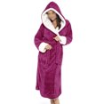 thumbnail image 1 of MAWCLOS Ladies Fuzzy Plush Bathrobe Hooded Sherpa Robes Solid Color Sleepwear Loose Lounge Long Sleeve Dressing Gown Rose Red L, 1 of 7