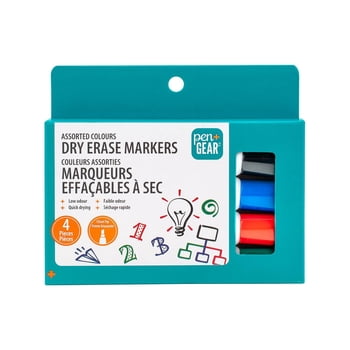 Pen+Gear Dry Erase Markers, Chisel Tip, Assorted Ink Colors, 4 Count