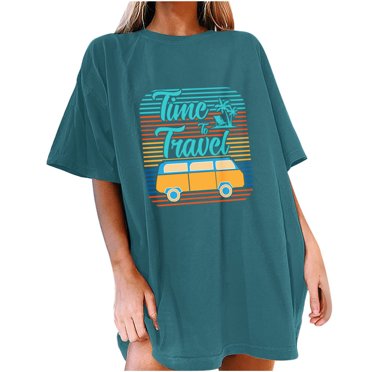 RKSTN Graphic Tees for Women Fashion Short Sleeve Summer Plus Size T-shirt Printed Casual Loose Pullover Blouse Tops