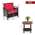thumbnail image 4 of Costway 3PCS Patio Rattan Furniture Set Wooden Frame Cushion Table Shelf Red, 4 of 10
