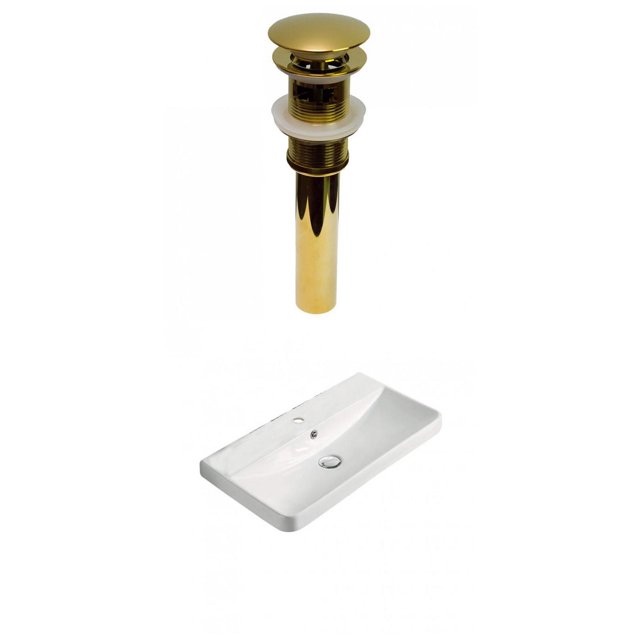 American Imaginations 23.82-in. W 1 Hole Ceramic Top Set In White Color - Overflow Drain Incl. AI-30748
