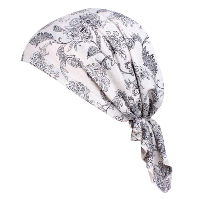 Bonnet Foulard à Imprimé Floral pour Femmes, Chimiothérapie Musulmane, Couvre-Chef Turban, Blanc, Taille Unique