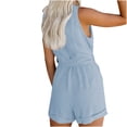 thumbnail image 3 of biudgviw Women's Plus Size Rompers Summer Casual V Neck Button down Belted Sleeveless Jumpsuits Loose Short Overalls with Pockets, 3 of 6