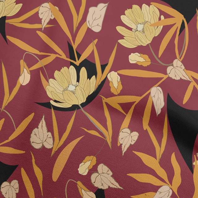 oneOone Tissu Polyester Spandex Rouge Floral Matériel de Robe Tissu Imprimé Tissu au Mètre 56 Pouces de Large-Wi