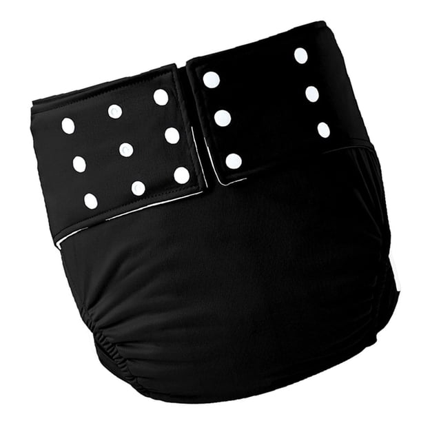 Grande Couche-culotte en Tissu pour Adultes Réutilisable pour Aînés, Hommes et Femmes en Noir. Fabriquée avec un Tissu PUL Imperméable et un Tissu Éponge à Séchage Rapide pour la Respirabilité et la protection contre les Fuites. Dotée de Boucles Ajustables à Multiples Agrafes pour un Ajustement Personnalisable, Convient aux Poids de 50 à 90 kg. Conçue avec un Élastique à l'Entrejambe pour Prévenir les Fuites Latérales et Répondre aux Problèmes de Mobilité. Idéale pour la protection contre l'Incontinence et Lavable pour une Utilisation Répétée.
