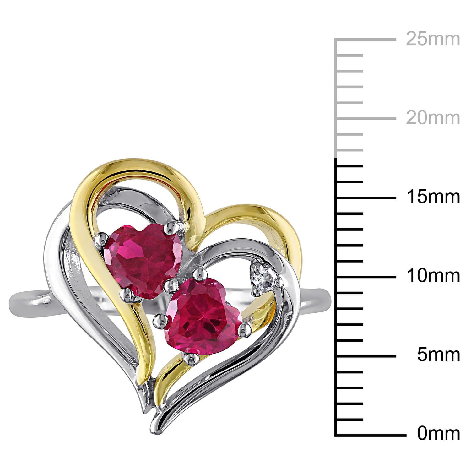 Bague en forme de cœur double Tangelo avec rubis synthétique 1-1/6 CT PBT et accents de diamants en argent sterling double ton