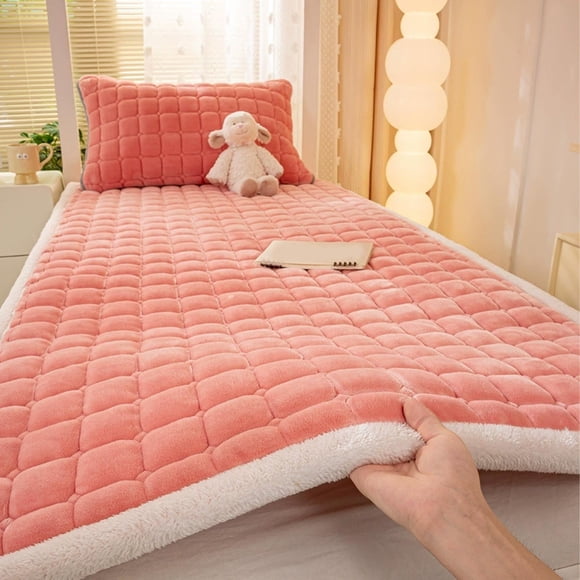 Milk Fleece Mattress Single Size Winter Thickened Milk-Wool Mattress Pad Soft Plush Bunk Bed and Floor Mat in Watermelon Red(1Pcs) JASKFLY