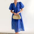 thumbnail image 4 of Ketyyh-chn99 Robes d'Invitée de Mariage pour Femmes Grande Taille Robe Évasée à Fleurs Robe Mini Décontractée Ample Confortable à Rayures à Manches Longues Longue Robe Bleu,G, 4 of 4