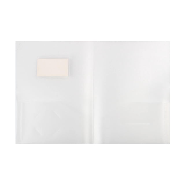 ZTTD 1Pc Two Pocket Plastic Folders, clear letter-size folder with two inner pockets and a label pocket. Made of durable, heavy-duty PP plastic, it features a die-cut business card slot and stay-put tabs to secure documents. Suitable for A4 and letter-size papers, holding up to 140 sheets. Ideal for school, office, or project organization.