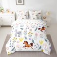 thumbnail image 2 of Ensemble de Douillette Simple 7 Pcs, Lit dans un Sac Simple Réversible à Motif de Cheval Floral, Ensemble de Literie Simple à Animaux de Dessin Animé, Douillette à Fleurs, Drap Plat, Drap-Housse, Taies d'Oreiller, Couvre-Oreillers, 2 of 5