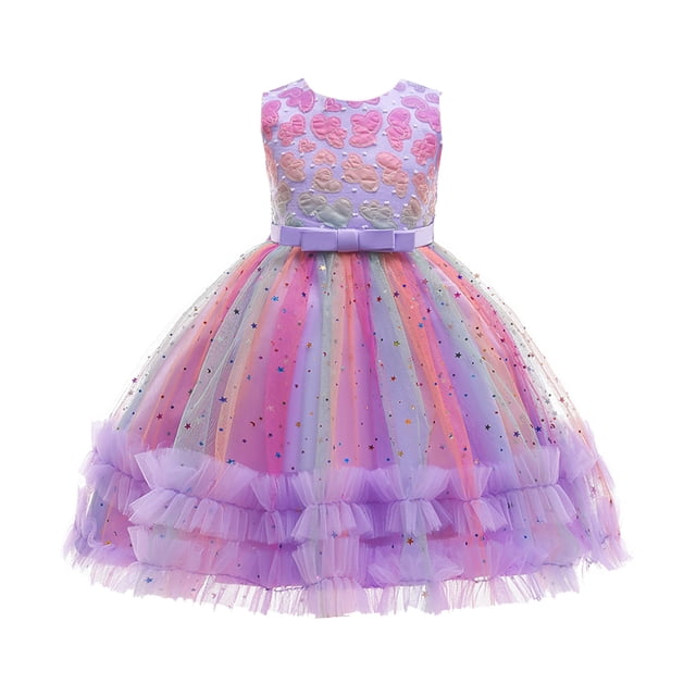 FhsagQ Robes Princesse Robes de Noël pour Filles 4T Tout-Petits Enfants Filles Imprimés Sans Manches Fête Vacances Photographie Costume Style Cour Robe en Maille Vêtements Princesse Violet 3-4 Ans