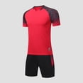 thumbnail image 1 of hengsof Ensemble de Maillot de Football à la Mode pour Enfants, Haut à Manches Courtes Col Ras du Cou, Short à Taille Élastique Tenue de Sport, Confortable Respirant Absorbant la Sueur Séchage Rapide Uniforme de Sport Deux Pièces, 1 of 4