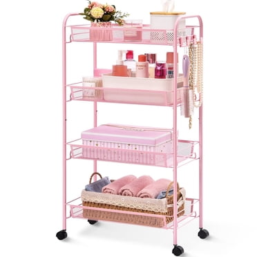Kingrack Chariot Roulant, Chariot Utilitaire en Métal à 4 Niveaux avec Roues pour Bureau et Maison, Rose