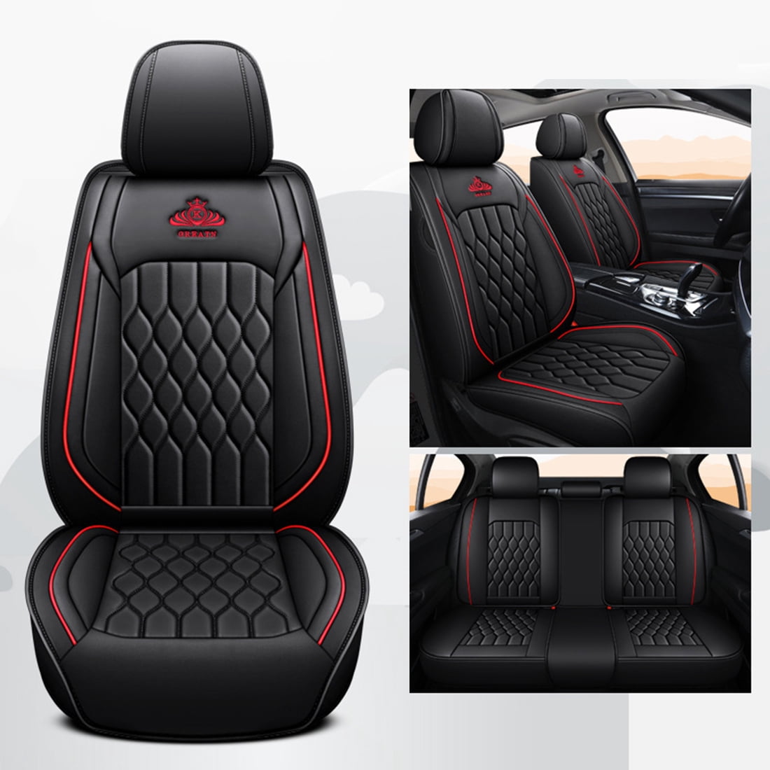 Maidao Car Seat Covers Full Set for FIAT for Linea 2007-2018 5 Seats Leather Compatible Airbag Water Resistant Front Rear Cushion Protector Black