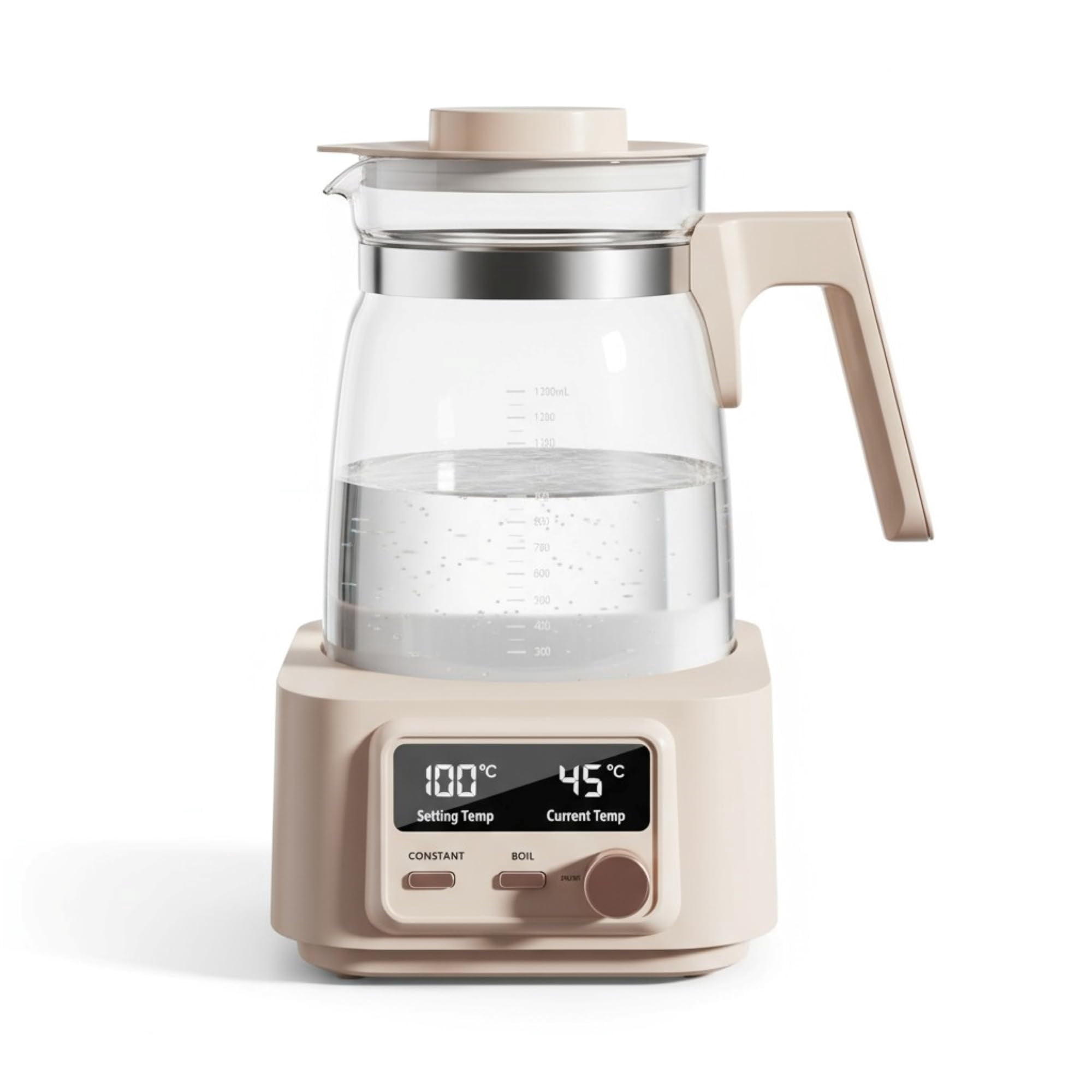Babysmooth Smart Kettle Pro Electric Glass Kettle, 1.3L Capacity, Digital LED Display, Temperature Control 40-100&deg;C, Auto Keep Warm Function, Sil