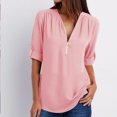 thumbnail image 1 of Hauts d'Été Chemises à Manches Longues d'Été pour Femmes Tunique Décontractée à Fermeture Éclair Col en V Blouse Roulable Hauts Blouse pour Femmes Habillé Décontracté en Liquidation, 1 of 7