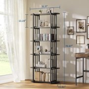Ourlova 6-Tier Industrial Bookshelf - 71 Inch Tall Bookcase with Metal Frame & MDF Shelves Freestanding Storage Book Shelf for Living Room Bedroom Home Office
