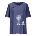thumbnail image 4 of CHUANK Hauts pour Femmes en Liquidation à Moins de 10$ Hauts pour Femmes Décontractés Printemps Été Manches Longues Coton Lin Imprimé Graphique Pissenlit Col Rond Blouses Vintage Grande Taille, 4 of 6
