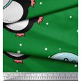 thumbnail image 3 of Soimoi Green Rayon Crepe Fabric Snowman & Penguin Cartoon Print Fabric by Yard 46 Inch Wide, 3 of 3