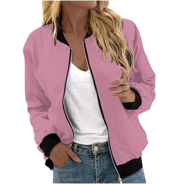 Pisexur Women's Baseball Jackets Lightweight Bomber Jacket Casual Zip-up Fashion Outwear Coat with Pocket