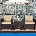 thumbnail image 3 of Giantex 3 Pieces Patio Furniture Set, PE Rattan Wicker 3 Pcs Outdoor Sofa Set w/Washable Cushion and Tempered Glass Tabletop, Conversation Furniture for Garden Poolside Balcony (Brown), 3 of 10