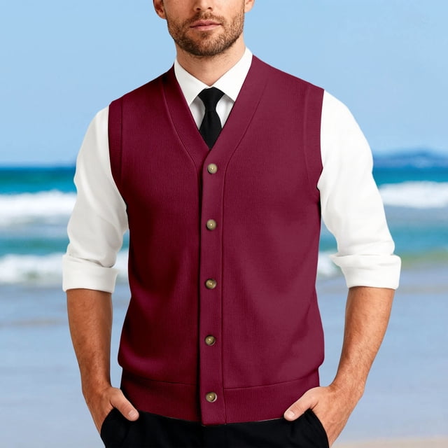 Gilet en Tricot Classique avec Boutons devant pour Usage Quotidien Décontracté et Professionnel - Gilet en Tricot Sans Manches Élégant pour Garde-Robe Homme