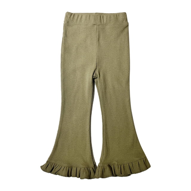 Timegard Toddler Girls Clothes Ruffle Flare Leggings Solid Color Comfy Trousers Children Cute Stretch Pants