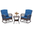 thumbnail image 2 of Costway 3 PCS Patio Rocker Set Outdoor Wicker Rocking Chairs with Double-Layer Coffee Table Navy, 2 of 10