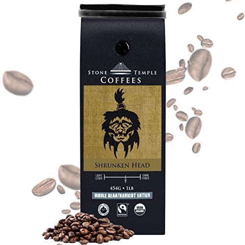 Stone Temple Coffees - Shrunken Head, Whole Bean, Certified Fairtrade, USDA, COR Organic Coffee 1lb / 454g bag