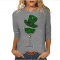 thumbnail image 1 of Besolor T-Shirts de la Saint-Patrick pour Femmes Imprimé Col Rond Manches 3/4 Tunique Décontractée Blouse d'Été Ample, 1 of 4