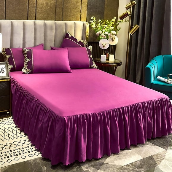 Lace Bed Skirt with Ruffled Trim, Full Coverage Dust and Wear Protection, All-Season Soft Polyester Cotton for Queen Mattress