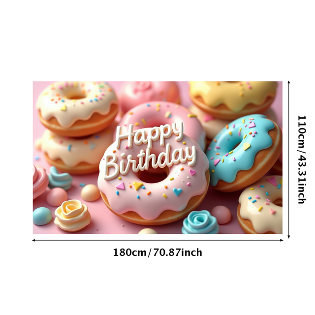 Colorful Donut Themed Happy Birthday Backdrop Banner Party Decorations for Birthday Party Photo Booth Props Celebration Event Decor