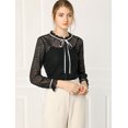 thumbnail image 3 of INSPIRE CHIC Women's Ruffled Collar Long Sleeve See Through Lace Button Down Shirt, 3 of 6