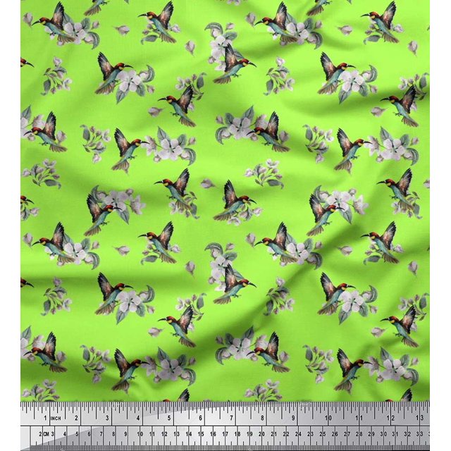 Soimoi Cotton Duck Fabric Leaves,Flower & Humming Bird Print Fabric by The Yard 56 Inch Wide