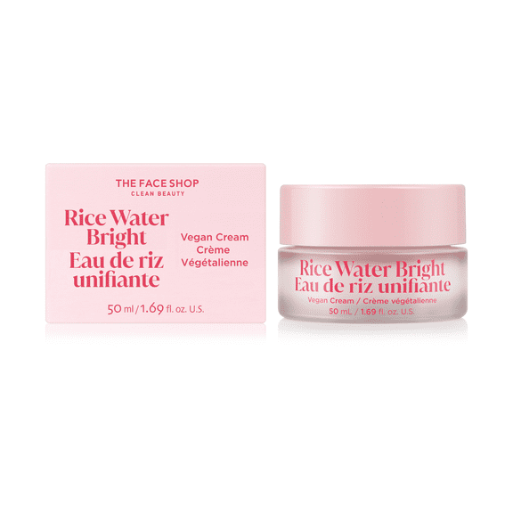 Crème végétalienne Rice Water Bright THE FACE SHOP avec acide hyaluronique et niacinamide – soin de la peau coréen hydratant pour les peaux ternes et au teint irrégulier, 50 ml