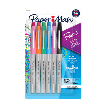 Paper Mate Flair Felt Tip Pens, Ultra Fine Point (0.4 mm), Assorted Colours, 12 Count