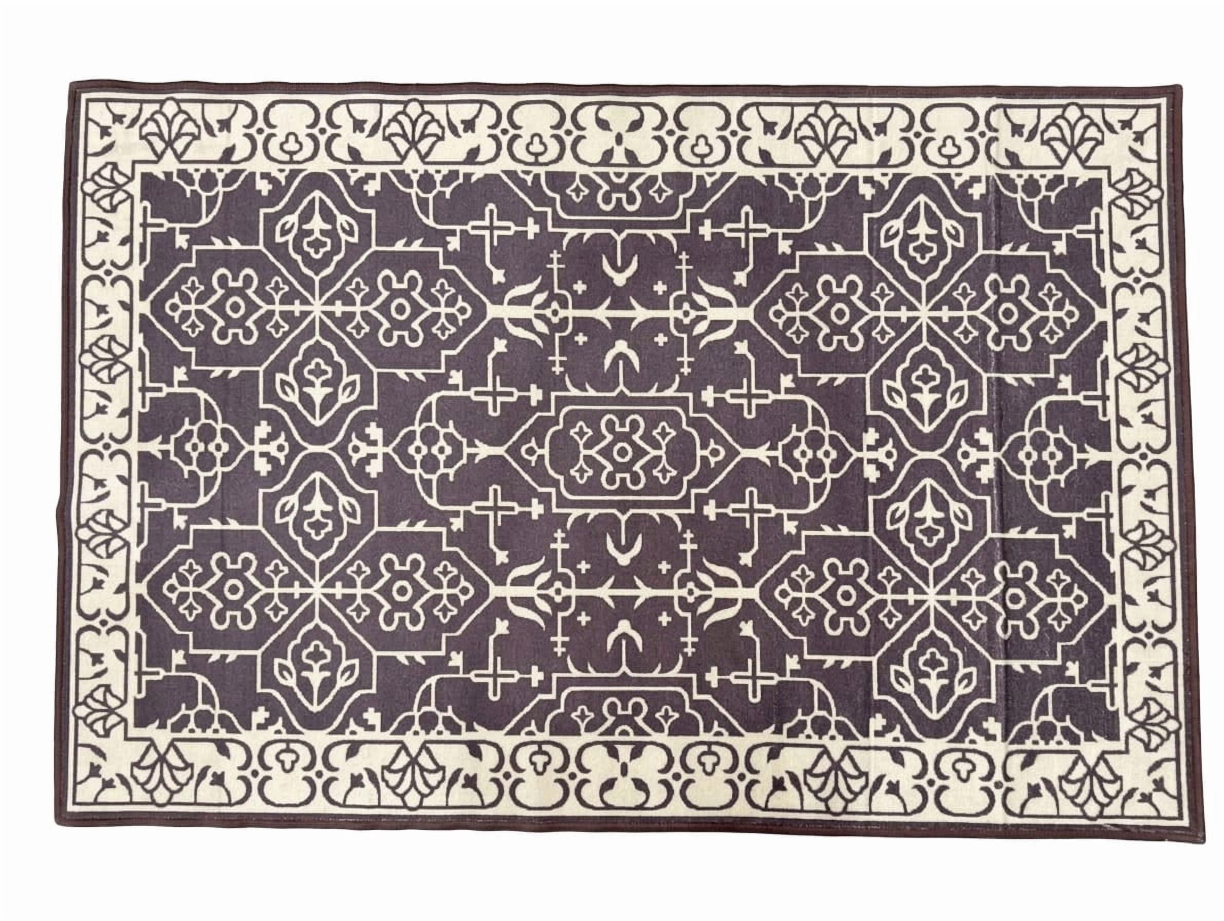 Home Decor Inc. Tapis en nylon à motifs géométriques tribaux, anthracite et ivoire, avec bordure – 4 pi x 6 pi – Recommandé pour le salon, la chambre et la salle à manger